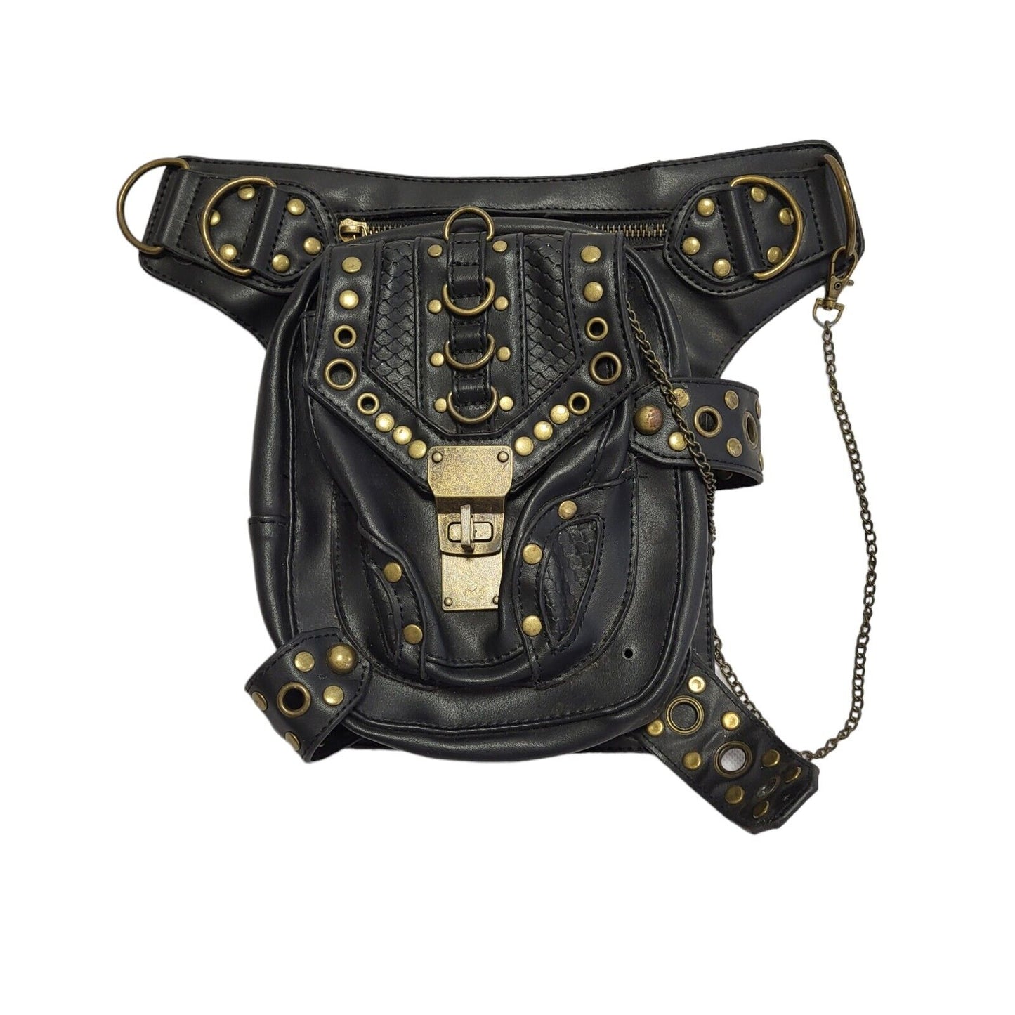 Vintage Black Leather Backpack Bag Uk Women's Size  7" x 8"