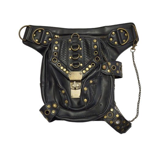 Vintage Black Leather Backpack Bag Uk Women's Size  7" x 8"