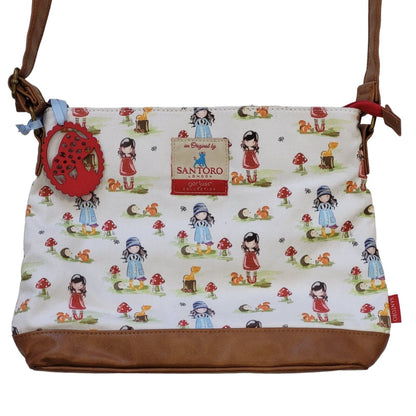 Santoro White Red Blue Fabric Leather Shoulder Bag Uk Women's 12" x 9"