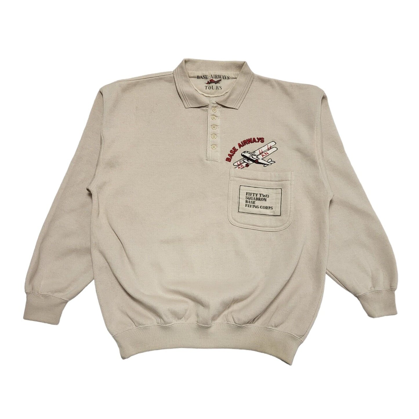 Base Airways 80s Beige Collared Sweatshirt Uk Men's Size Medium
