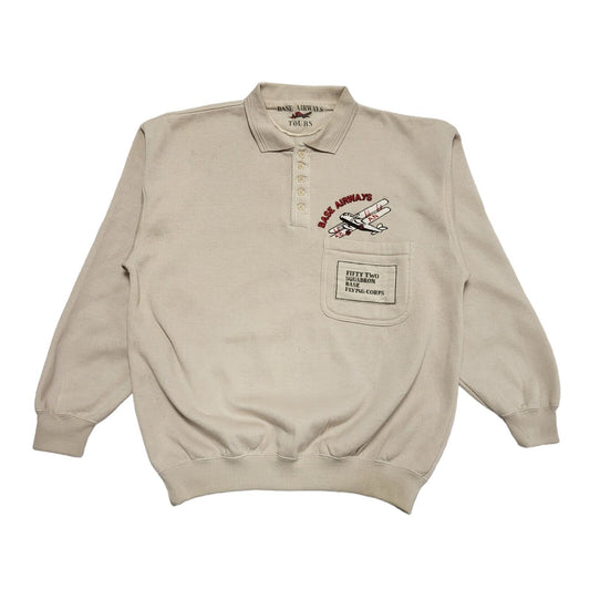 Base Airways 80s Beige Collared Sweatshirt Uk Men's Size Medium
