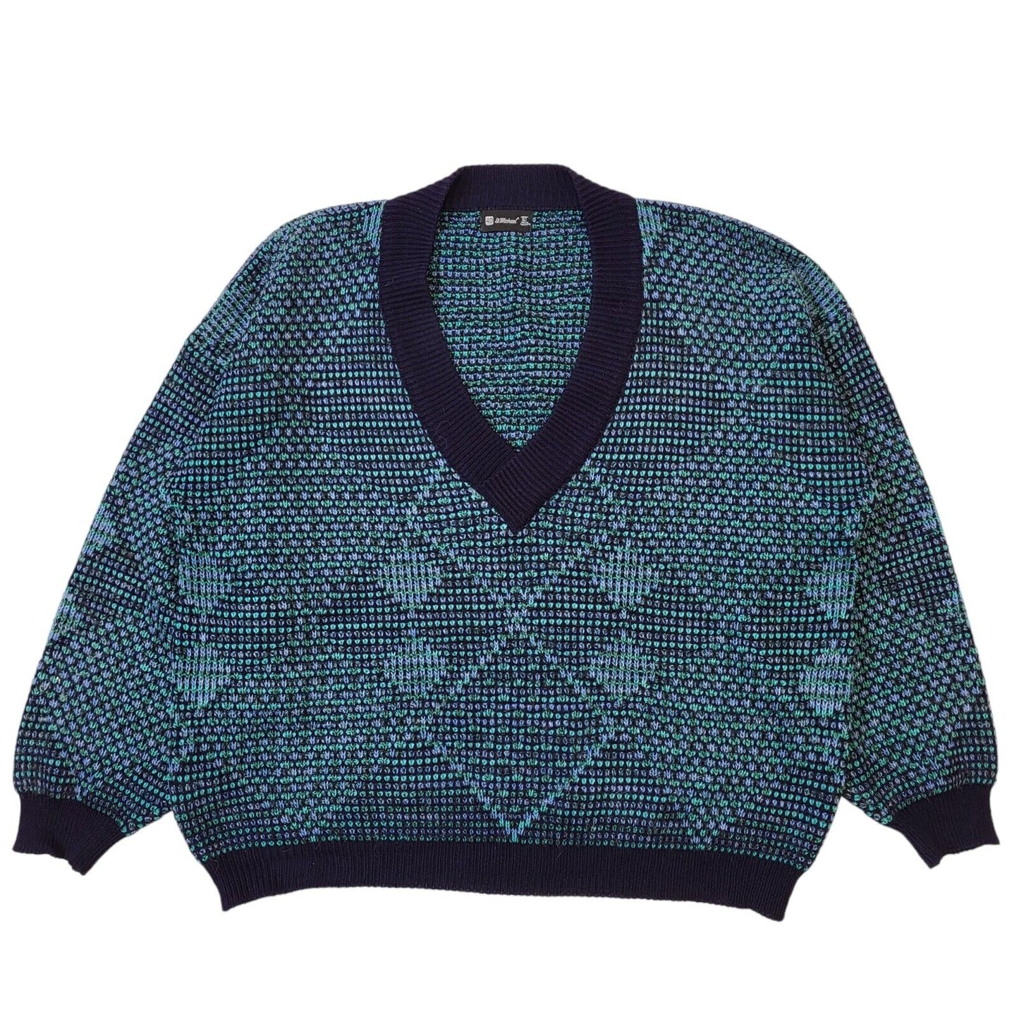 St Michael 80s Vintage Blue V-Neck Jumper Men's Size Medium