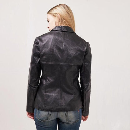90s Vintage Black One Button Leather Jacket Uk Women's Size 10