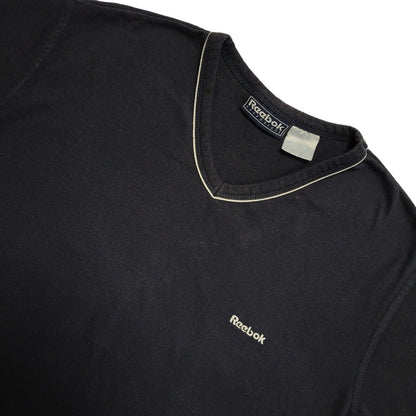 Reebok 90s Vintage Navy Blue V-Neck Cropped T-shirt Top Women's UK Size Medium