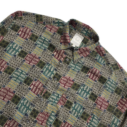 St Michael 90's Green & Red Patterned Viscose Shirt Uk Men's UK S
