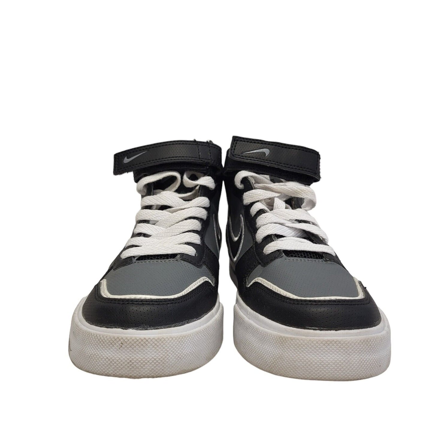 Nike Black Grey Mid Top Leather Casual Trainers Uk Kid's Size 5.5