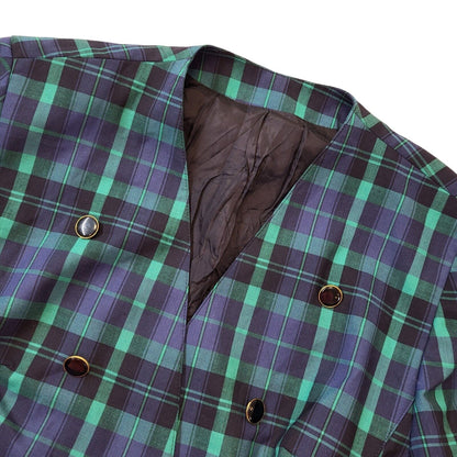 Goldix 80s Vintage Blue & Green Check Button-Up Women's Jacket Size 16