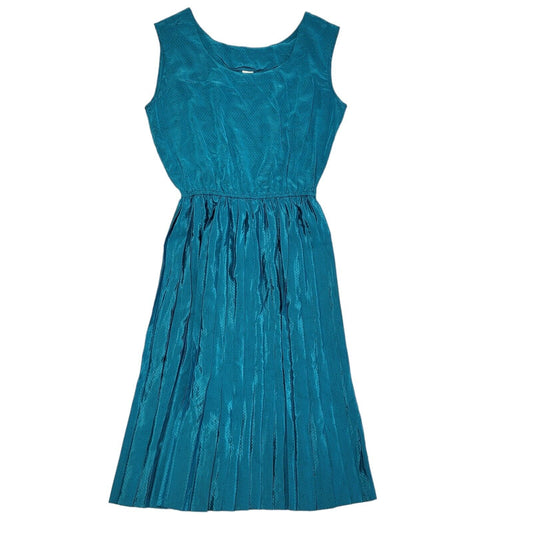 Vintage 80s Blue Sleeveless Evening Fit & Flare Dress Uk Women's Size 16