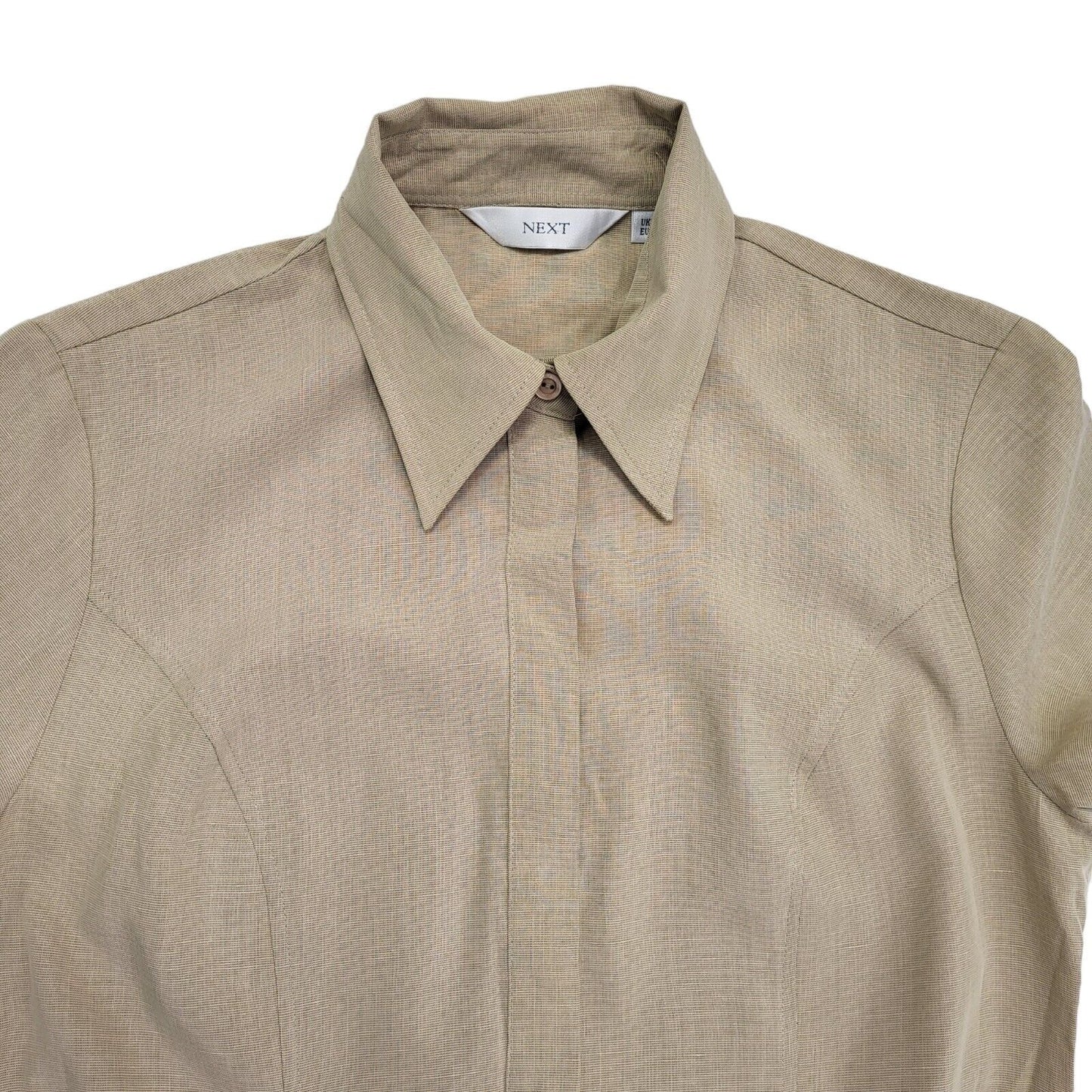 Next 90s Vintage Beige Buttoned Belted Shirt Dress Women's Size M 10