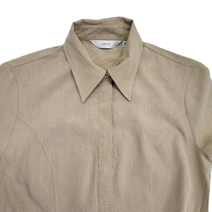 Next 90s Vintage Beige Buttoned Belted Shirt Dress Women's Size M 10
