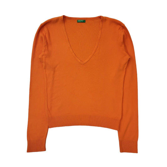 United Colors Of Benetton Y2K Vintage V-Neck Orange Jumper Womens UK 12