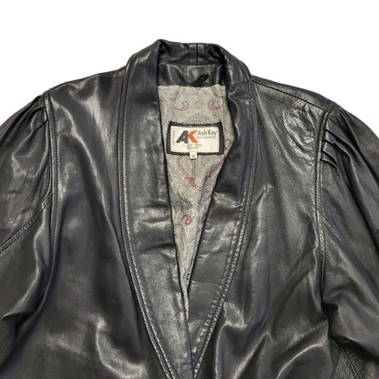 Ash Kay Vintage 80s Black Button Leather Jacket Uk Women's Size 16