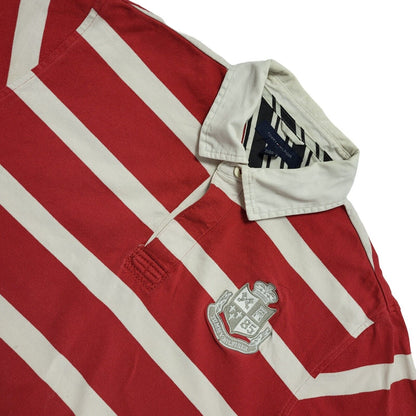 Tommy Hilfiger Y2K Red White Striped Cotton Polo Shirt Mens Size Large