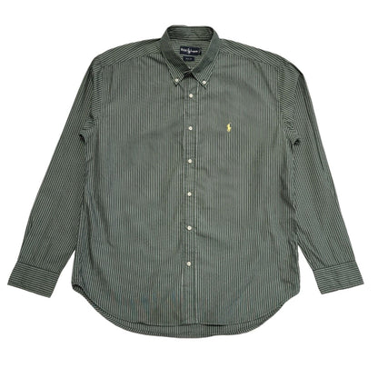 Ralph Lauren 90's Vintage Green Striped Long Sleeve Shirt Mens UK Size XL