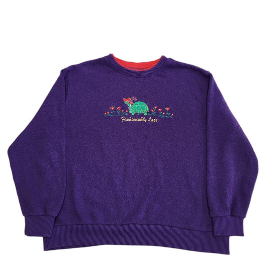 90s Vintage Cottagecore Purple Turtle Sweatshirt Women's Size XL