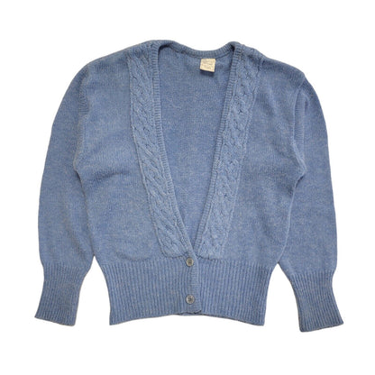 Vintage 80s Blue Knit Low V-Neck Cardigan UK Women's Size Large 12