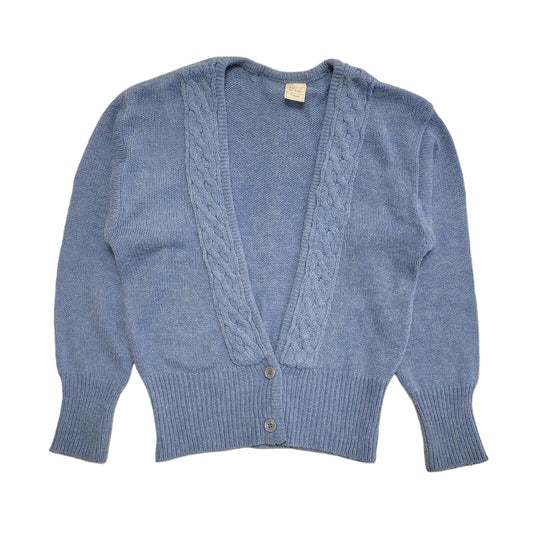 Vintage 80s Blue Knit Low V-Neck Cardigan UK Women's Size Large 12