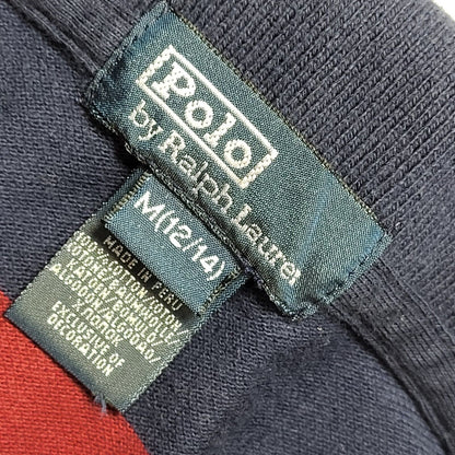 Ralph Lauren Y2K Blue Burgundy Striped Polo Shirt 90s Vintage Boys M Age 10-12