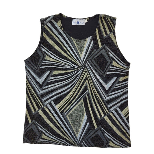 Classic Image 90s Vintage Black Silver Sleeveless Blouse Women's Size L Eu 40