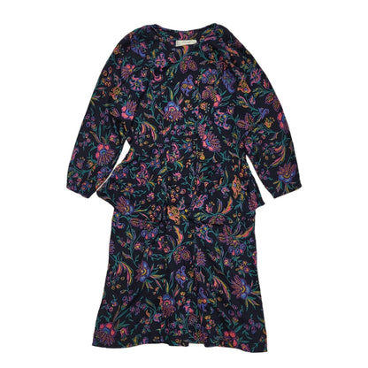 St Michael 70s Vintage ONavy Purple Peplum Buttoned Long Sleeve Dress Women's 14
