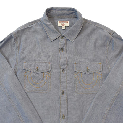 True Religion Y2K Vintage Blue Shirt Long Sleeved Men's Size Medium