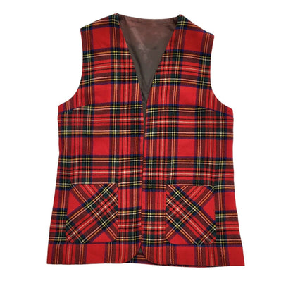 Laird Portch Red Tartan Open Front Waistcoat Uk Women's Size 10