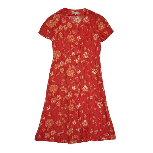 90s Vintage Pink & Orange Floral Buttoned Daywear Dress Women's Size M