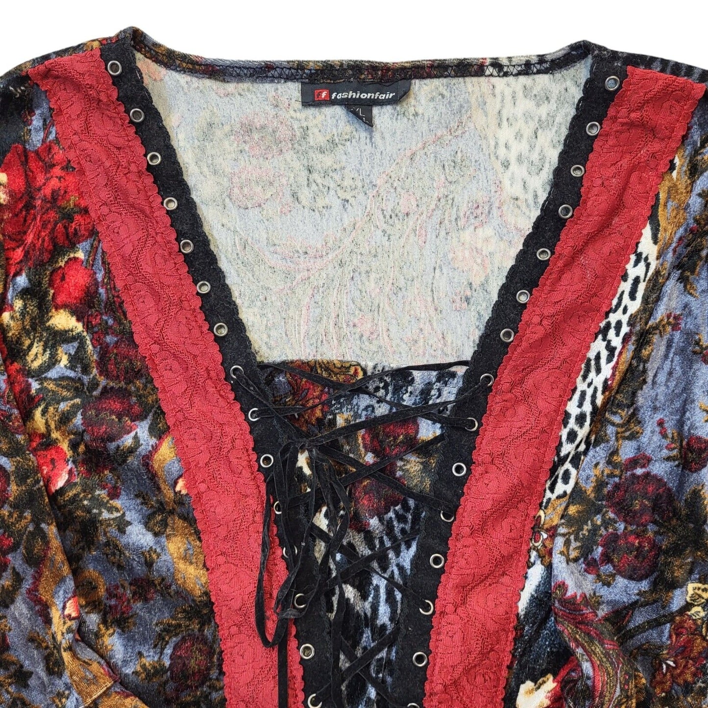 Fashion Flair Y2K Floral Lace Up Flared Sleeve Top Women's UK Size XL