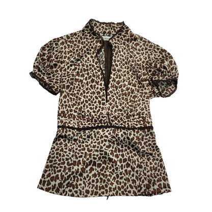Blanco Y2K V-Neck Leopard Print Blouse Womens UK Size 12