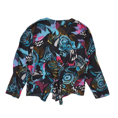 Three's Company 90s Vintage Black Blue 3/4 Sleeve Blouse Women's Size 14 Eu 42