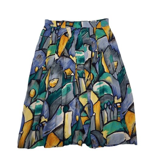 St Michael Vintage 90s Blue Green Abstract Skirt Uk Women's Size 18 W36