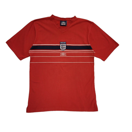 Umbro 90's Red England V-Neck Short Sleeve T-Shirt Mens UK Size M