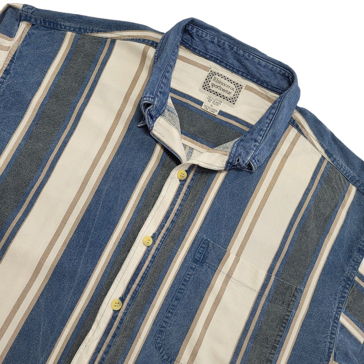 Rhinoceros 90's Blue & White Striped Long Sleeve Shirt Uk Men's UK XL