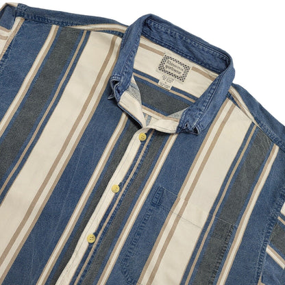 Rhinoceros 90's Blue & White Striped Long Sleeve Shirt Uk Men's UK XL
