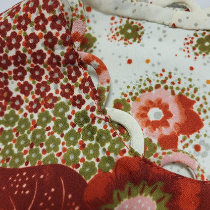 70s Vintage White Pink Green Floral Fit & Flare Daywear Dress Women's 12