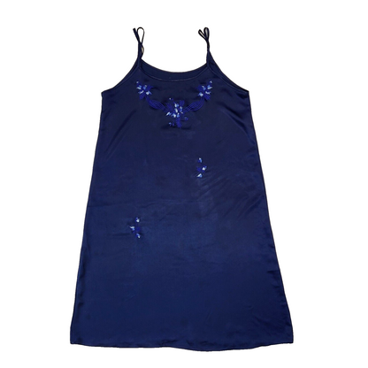 Vintage Navy Floral Dressing Gown & Slip Dress Womens UK 14