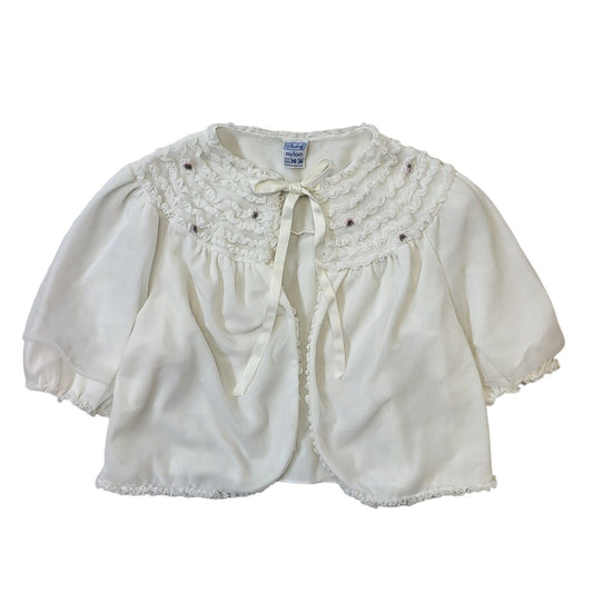 St Michael M&S 60s Vintage White Cropped Ruffle Night Jacket Women's Size S/M