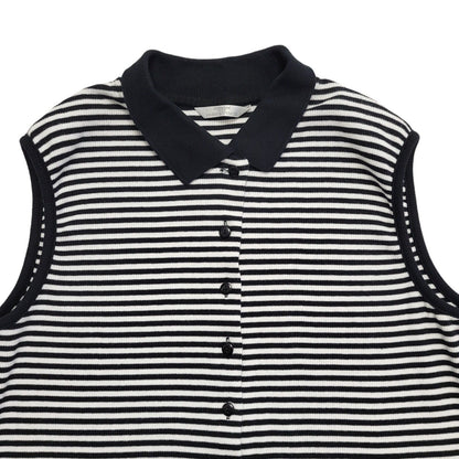 M&S Vintage 90's Sleeveless Button Up Blue & White Stripe Womens Top Size 16