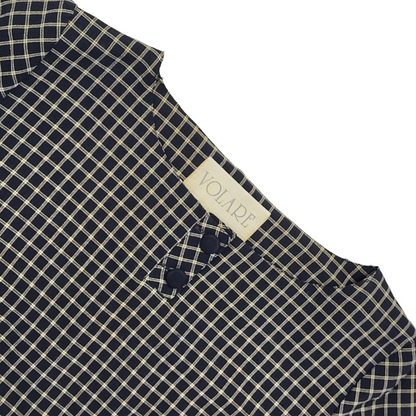 90s Vintage Volare Navy Check Pencil Daywear Dress Women's Size 14