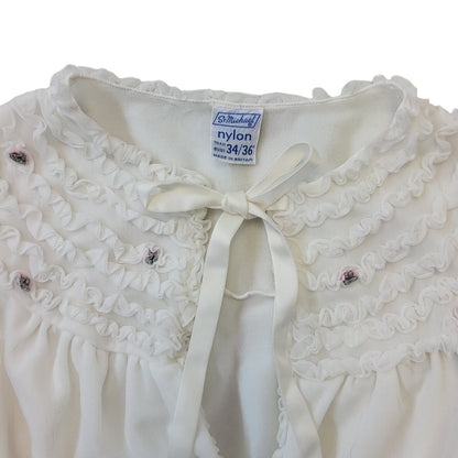 St Michael M&S 60s Vintage White Cropped Ruffle Night Jacket Women's Size S/M