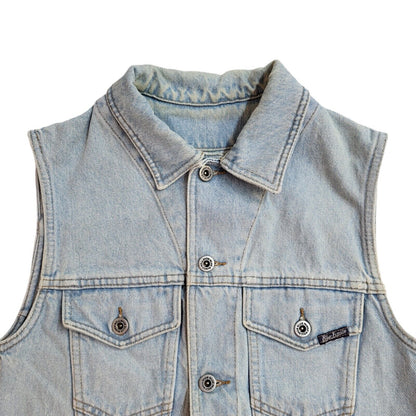 Blue Family 90s Vintage Sleeveless Blue Denim Button Shirt Uk Women's Size 14
