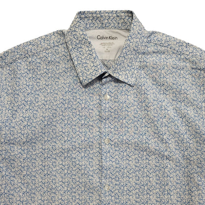 Calvin Klein 90's Vintage White & Blue Long Sleeve Shirt Mens UK Size M