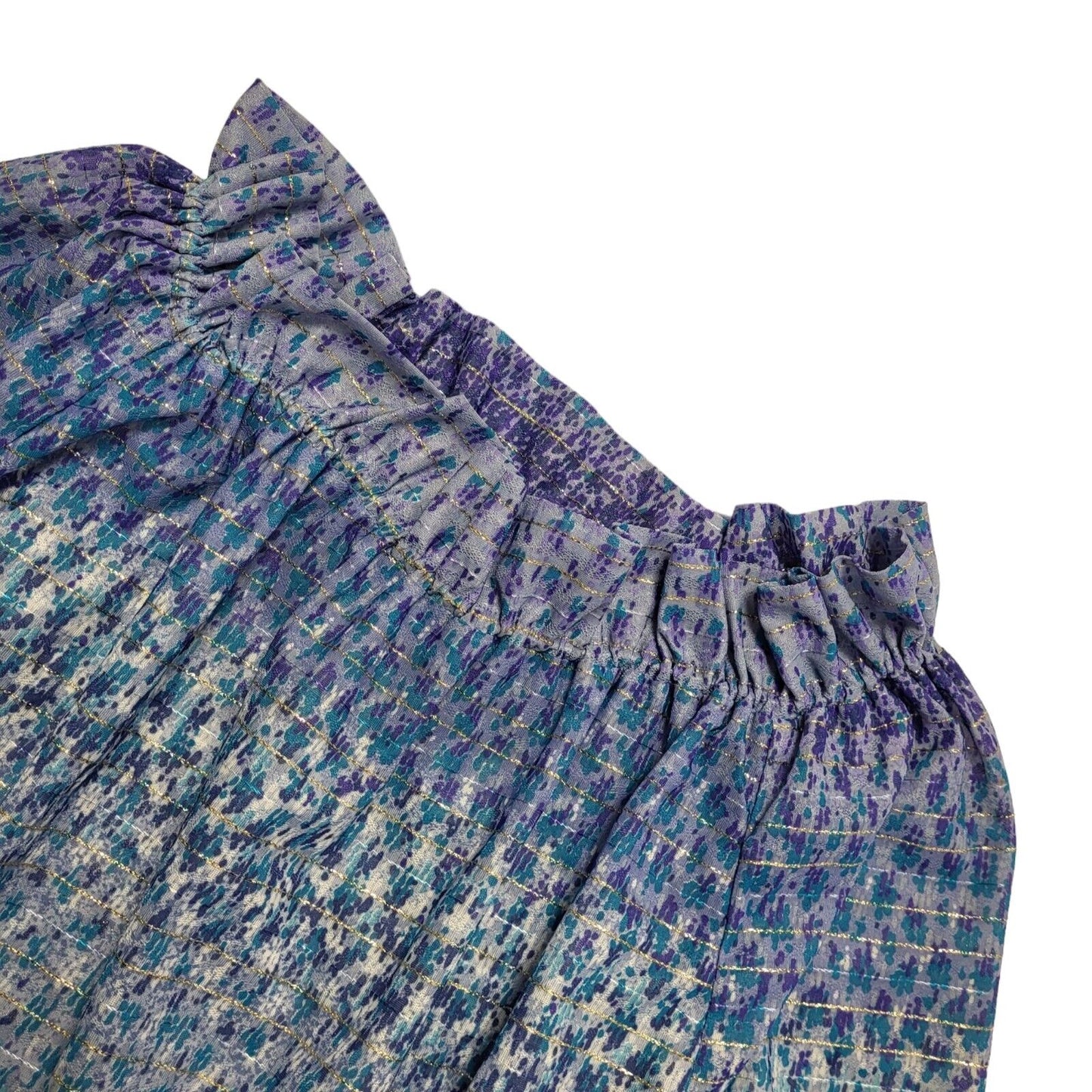 70s Vintage Blue Sparkly Striped Off Shoulder A-Line Daywear Dress Women's 12-14