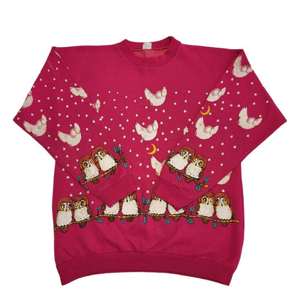 Vintage 80s Pink Owl print Sweatshirt Women's Size L