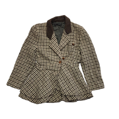 Amuleti Brown 80s Check Button Wool Jacket Uk Women's Size 14
