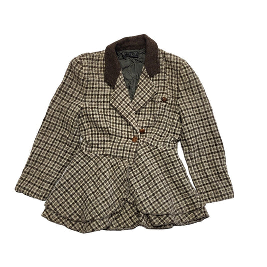 Amuleti Brown 80s Check Button Wool Jacket Uk Women's Size 14