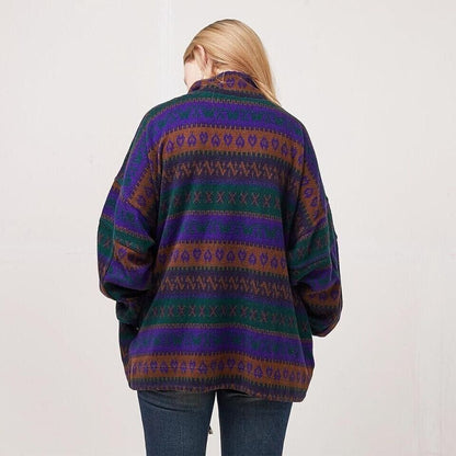Energie Vintage 90's Brown & Purple Retro Zip Jumper Womens UK Size L