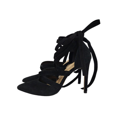 Aldo Black Faux Suede Strappy Heels Shoes Uk Women's Size 5.5