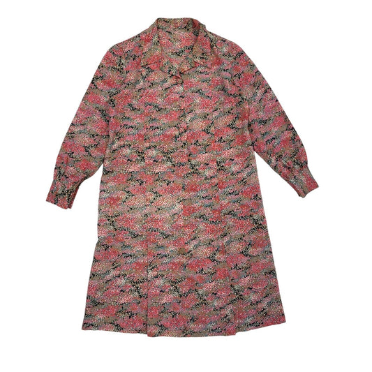 70s Vintage Pink Patterned Long Sleeved Shift Dress Women's 14/16