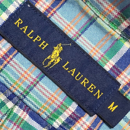 Ralph Lauren 90's Vintage Blue & Green Checked Long Sleeve Shirt Mens UK Size M